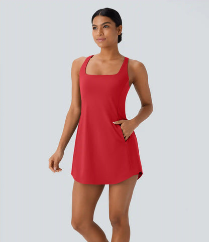 SoftlyZero™ Plush Cut Out Pocket 2-Piece Mini Yoga Active Dress