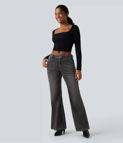 Halara Flex™ Low Rise Flare Washed Casual Jeans with Pockets