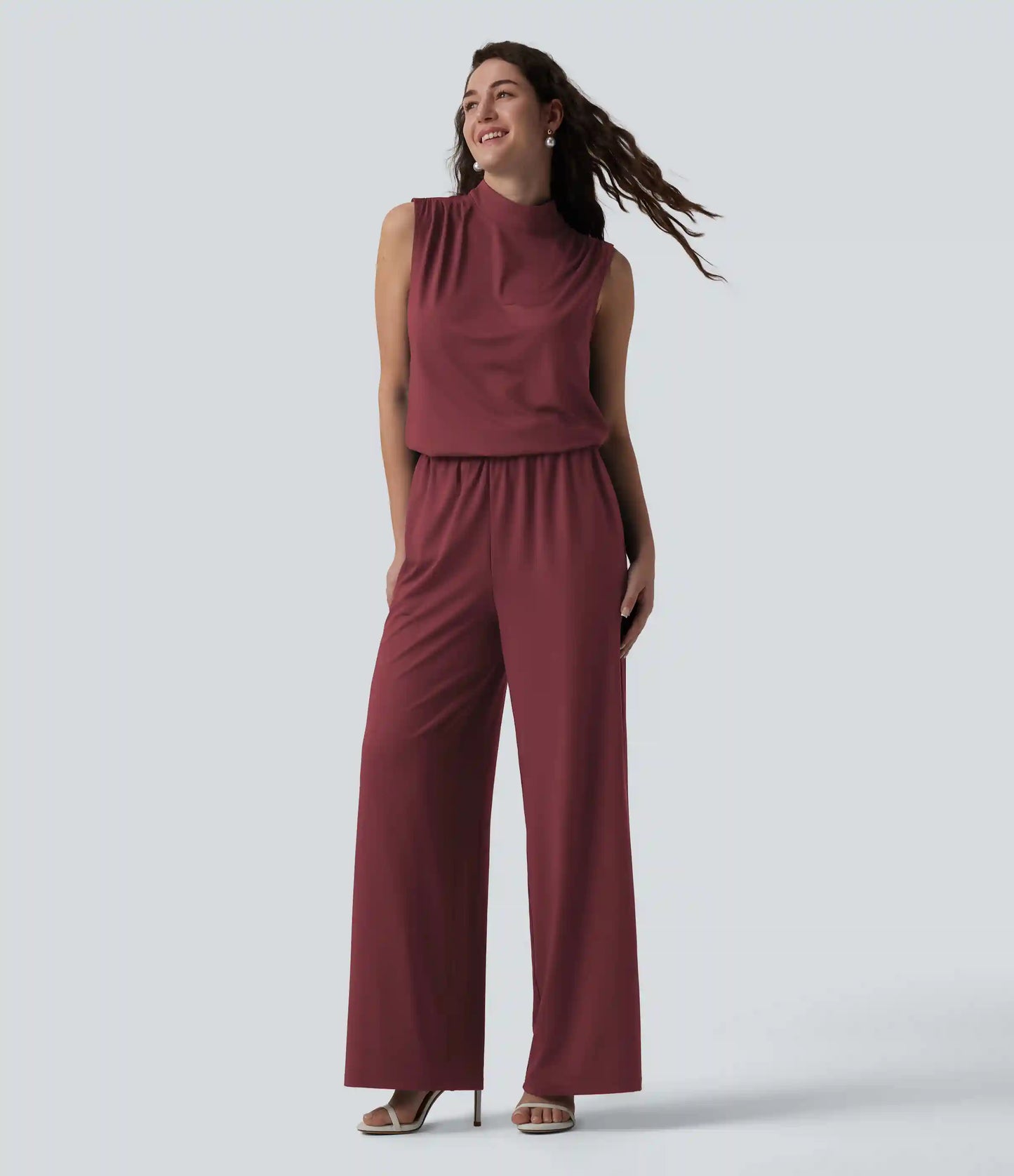 Stand Collar Sleeveless Straight Leg Bridesmaid And Wedding Guest Jumpsuit with Pockets-Easy Peezy