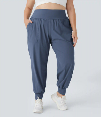 High Waisted Plain Pocket Yoga Plus Size Joggers