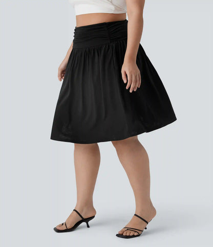 High Waisted Ruched Flowy Plus Size Skirt with Pockets