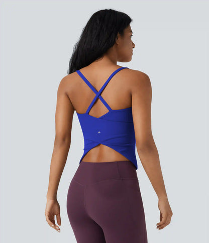 Scoop Neck Crisscross Back Crossover Hem Yoga Cami Top