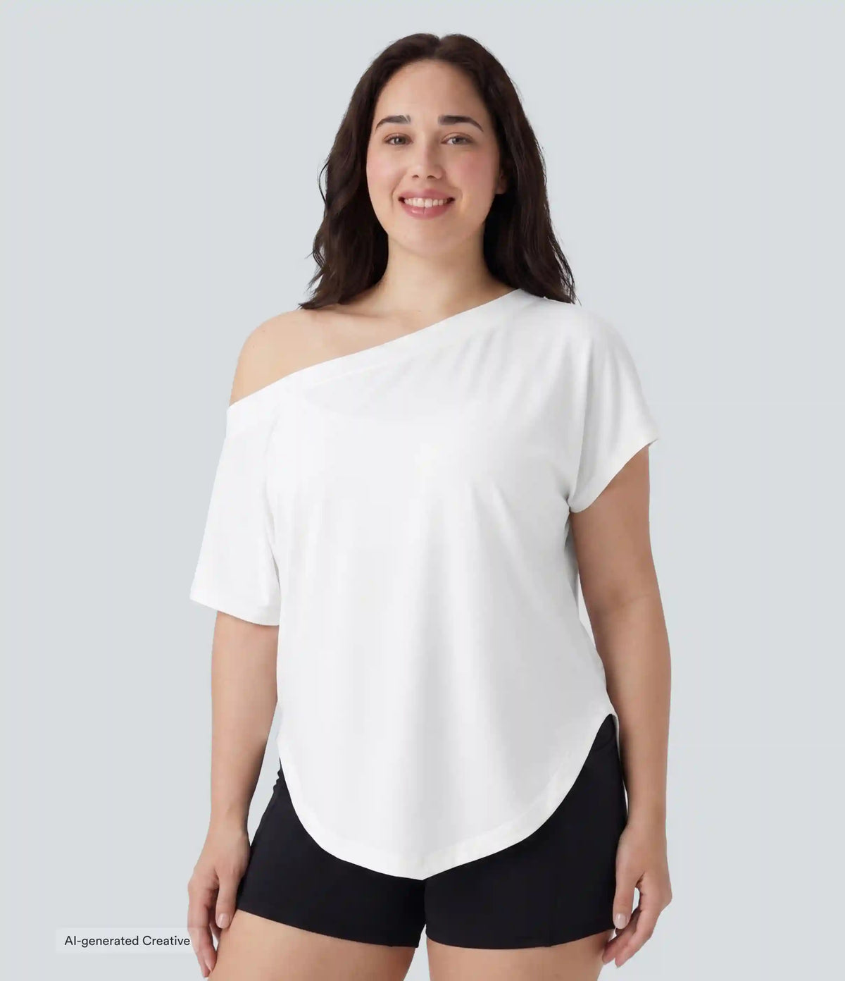 Plus Size One Shoulder Short Sleeve Curved Hem High Low Quick Dry Yoga Sports Top