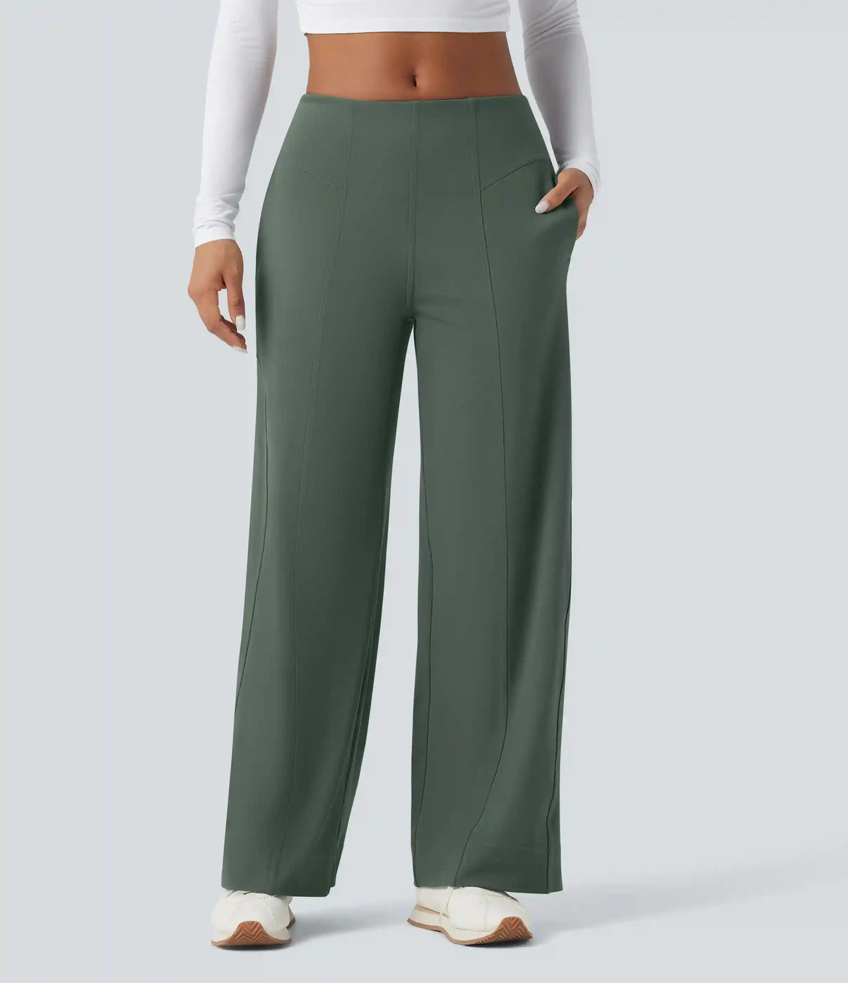 DayStretch Mid Rise Wide Leg Baggy Casual Pants with Pockets