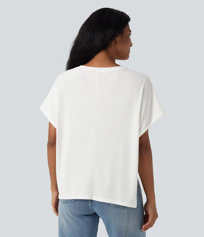 Round Neck Batwing Sleeve Relaxed Casual T-Shirt