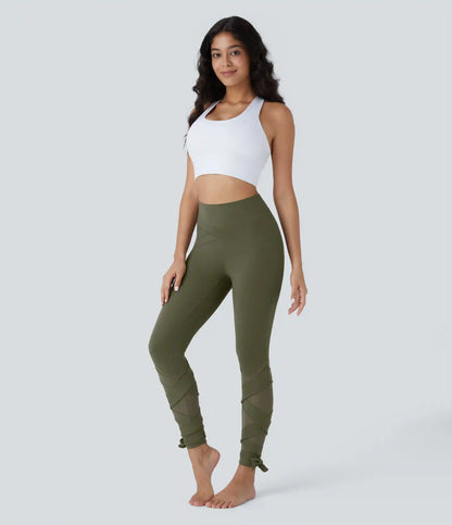 SoftlyZero™ High Waisted Contrast Mesh Lace Up Yoga 7/8 Leggings