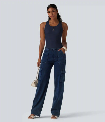 Ribbed Knit Round Neck Built-in Bra Casual Tank Top