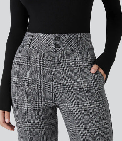 Halara Flex™ High Waisted Decorative Pocket Houndstooth Plaid Work Flare Pants
