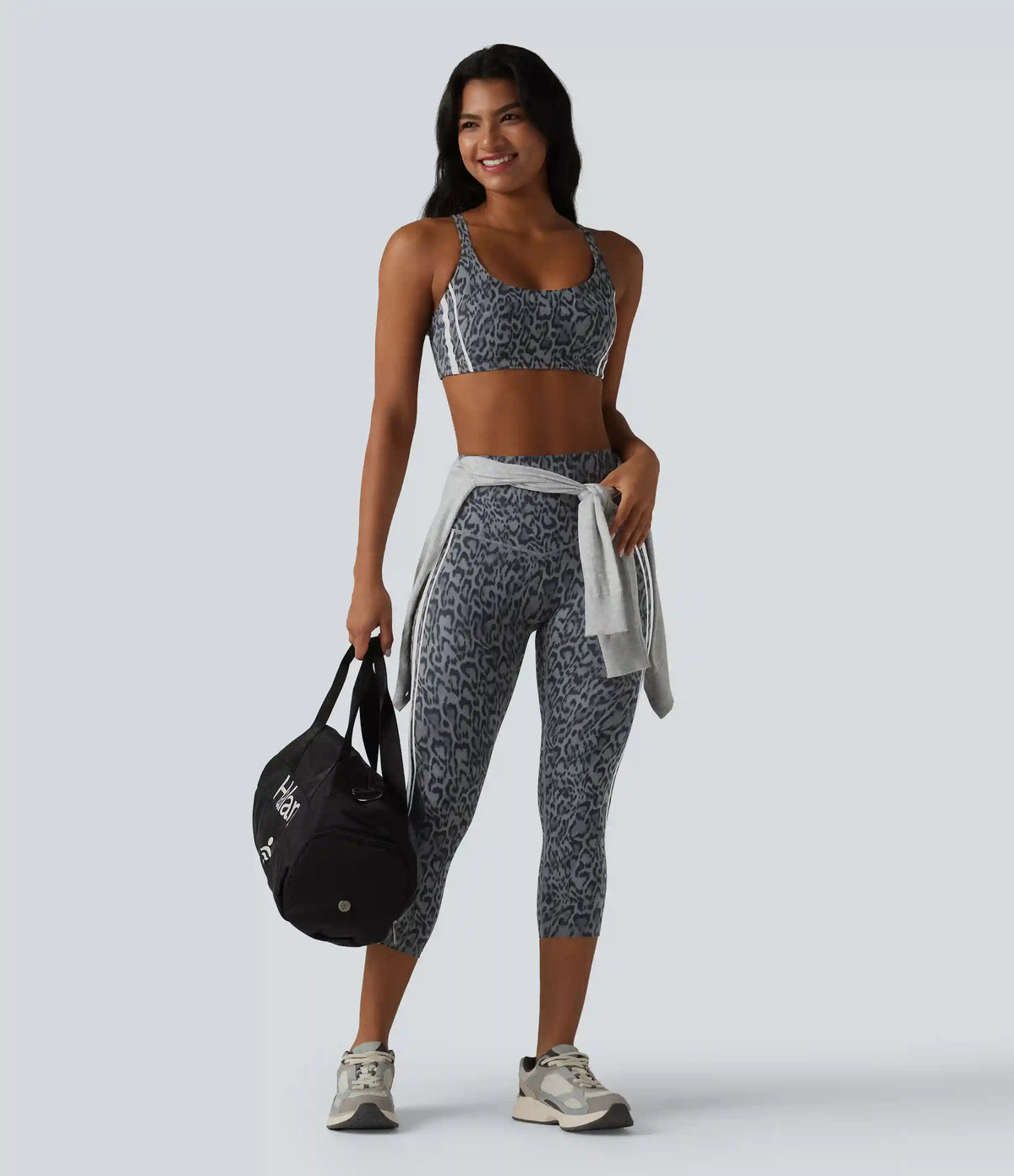 Halara UltraSculpt™ Leopard Print High Waisted Tummy Control Color Block Stripe Capri Training Leggings with Pockets