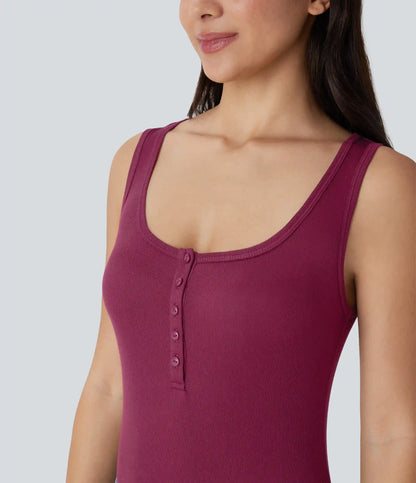 Ribbed Henley Neck Slim Casual Tank Top