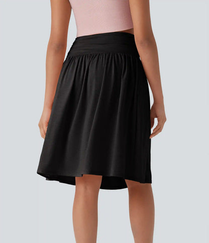 High Waisted Ruched Pocket Flowy Skirt