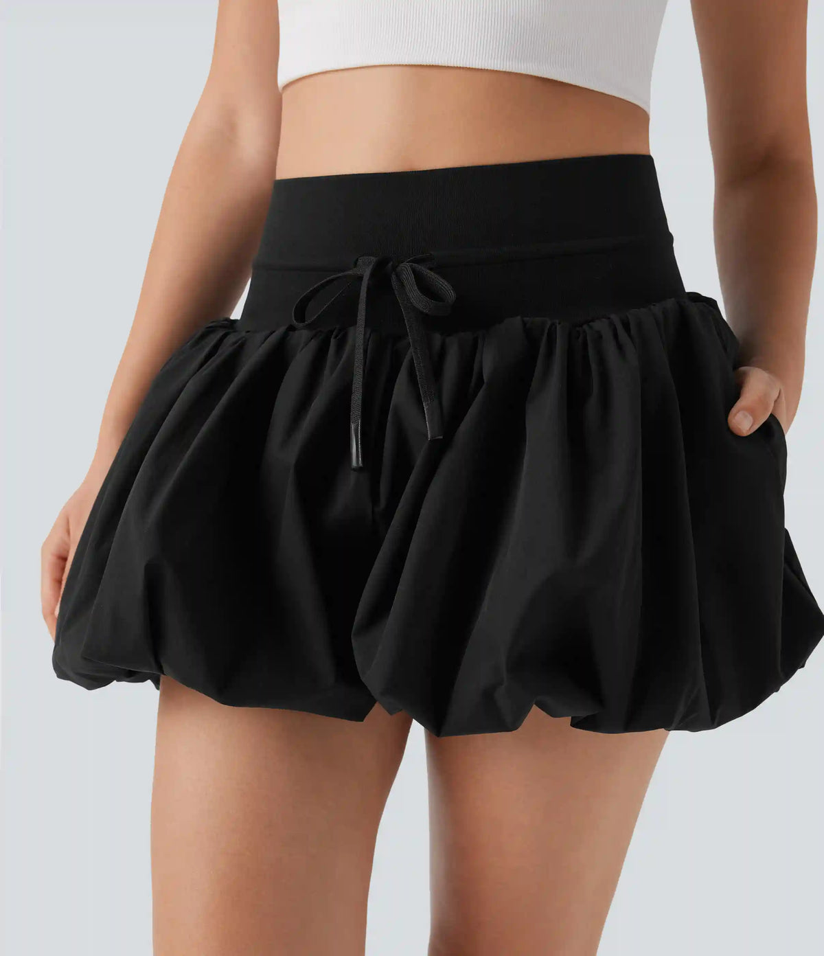 High Waisted Drawstring Casual Bubble Shorts with Pockets