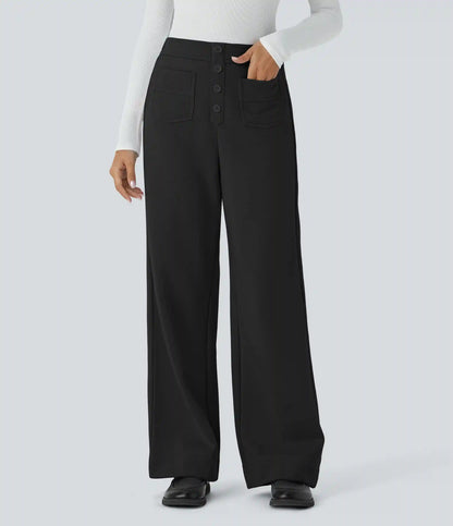 High Waisted Pockets Straight Leg Fleece Casual Pants