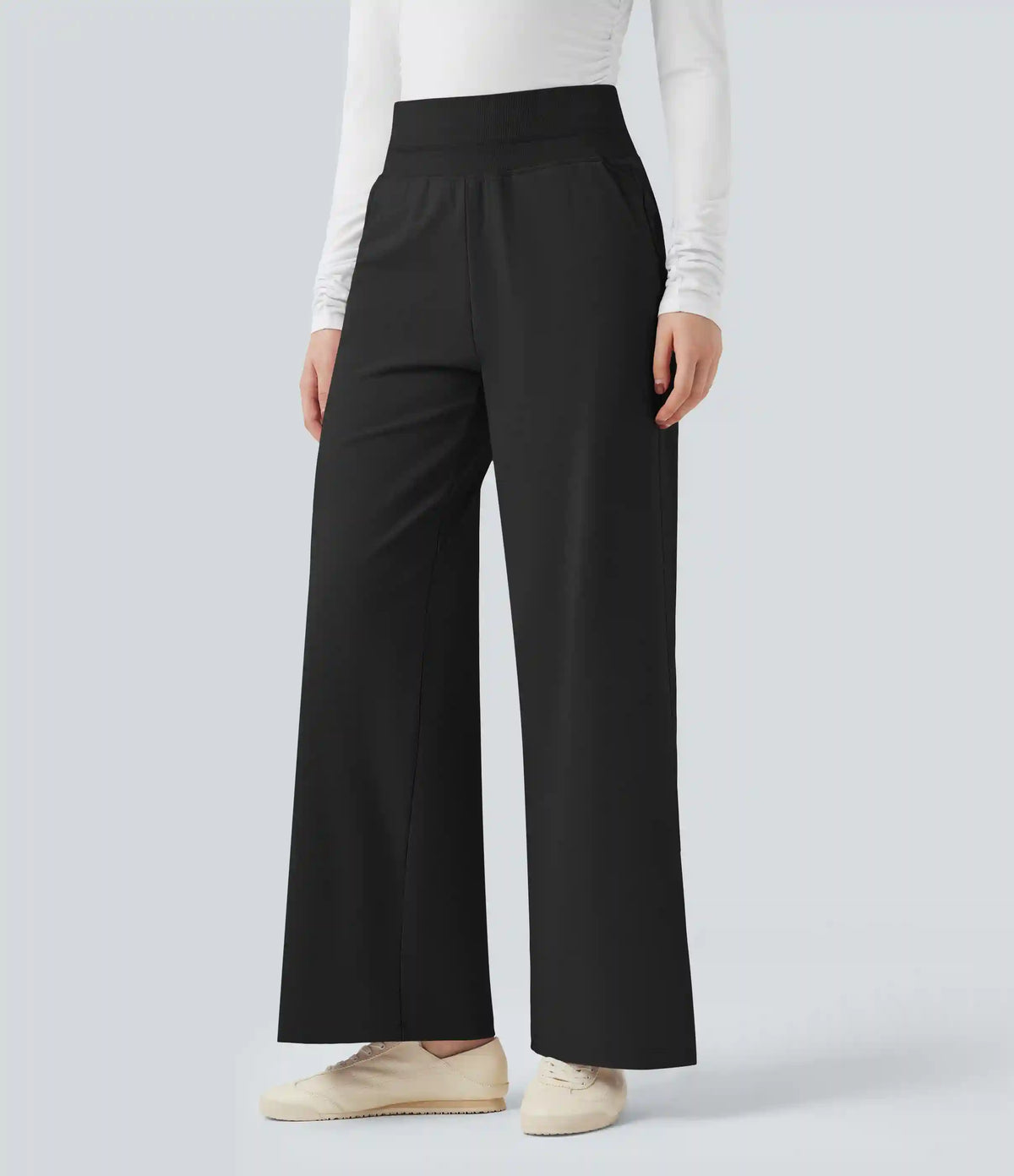 High Waisted Straight Leg Fleece Casual Pants with Pockets