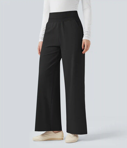 High Waisted Straight Leg Fleece Casual Pants with Pockets