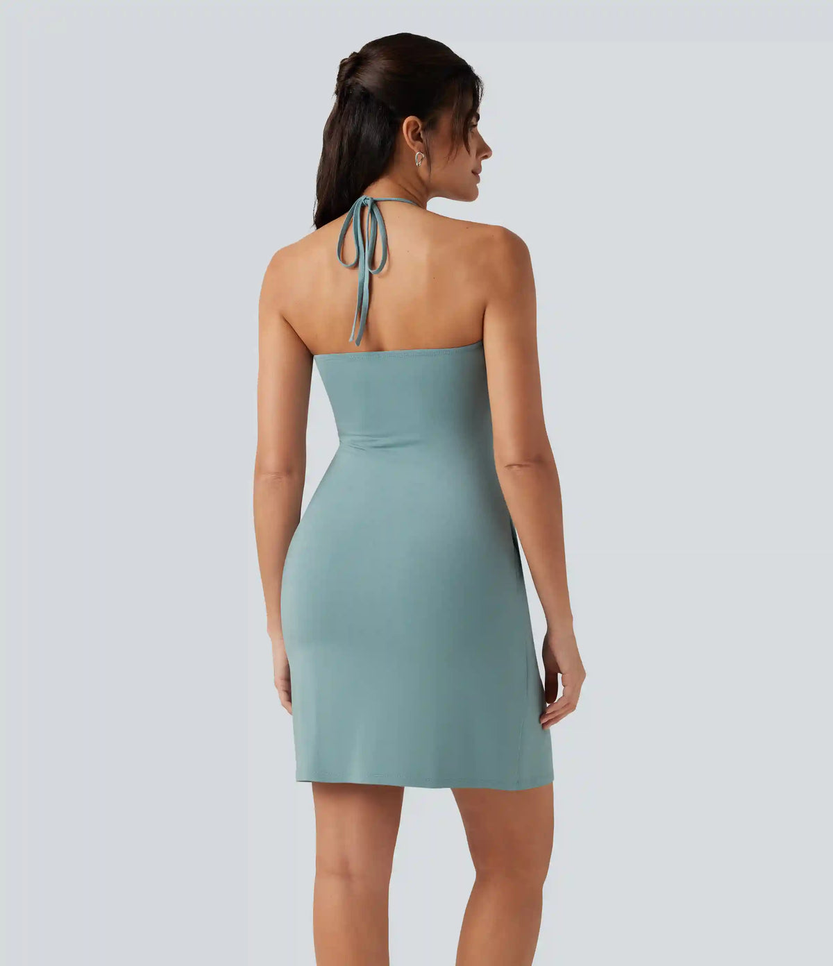 Halter Tie Back Mini Resort Dress with Pockets