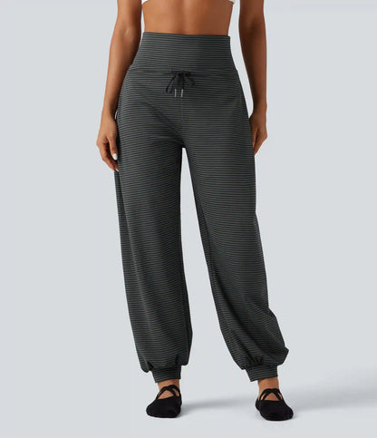 Mid Rise Foldover Drawstring Stripe Yoga Jogger with Pockets