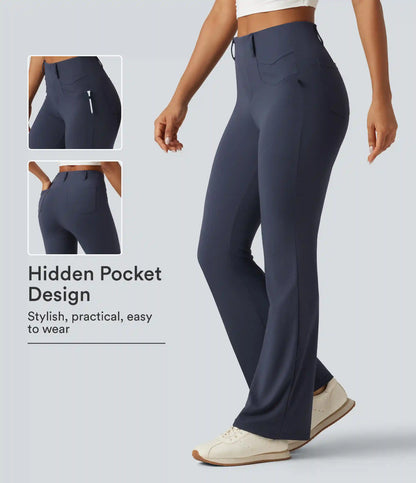 High Waisted InstantCool Quick Dry Flare Golf Pants with Pockets-UPF50+