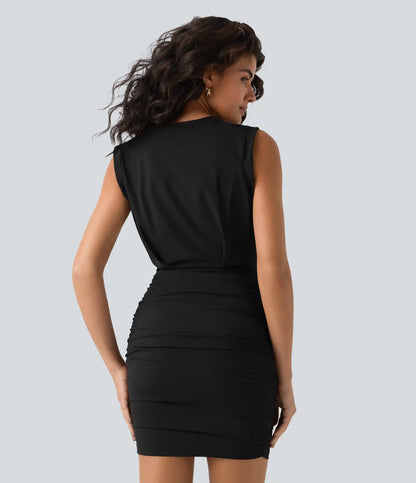 SoftlyZero™ Airy Round Neck Sleeveless Ruched InstantCool Bodycon Mini Party Dress