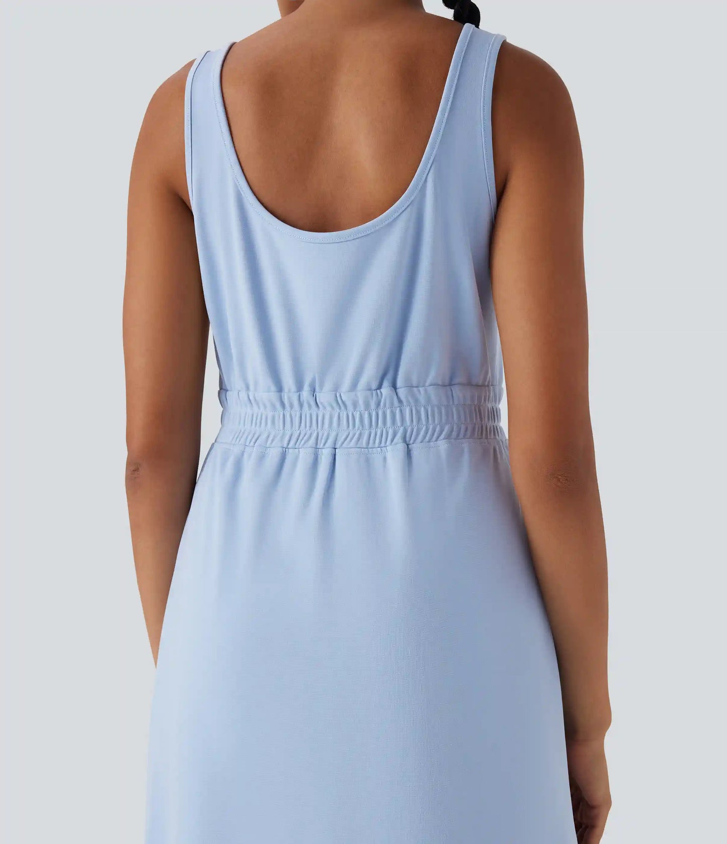 U Neck Zipper Split Knee Length Hiking Active Dress