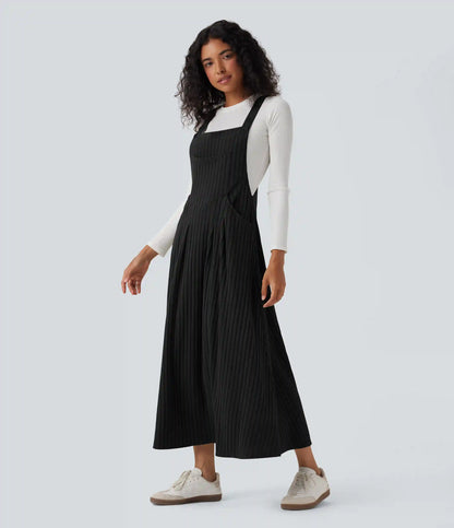 Ribbed Knit Casual Pinafore Dress with Pockets
