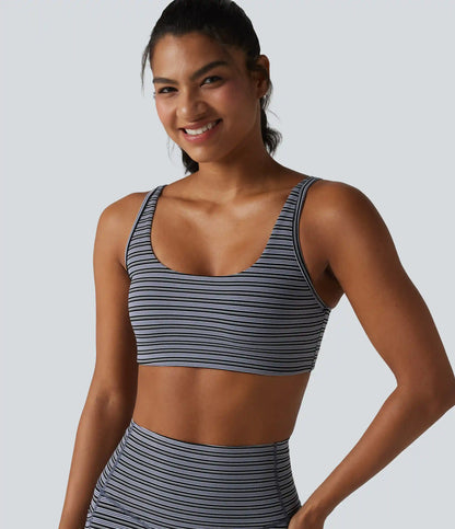 Halara UltraSculpt™ Jacquard Stripe Low Support U-Neck Cut-out Built-in Bra Yoga Sports Bra