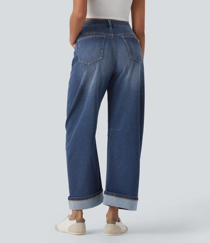 Halara Flex™ Mid Rise Barrel Leg Washed Casual Jeans with Pockets