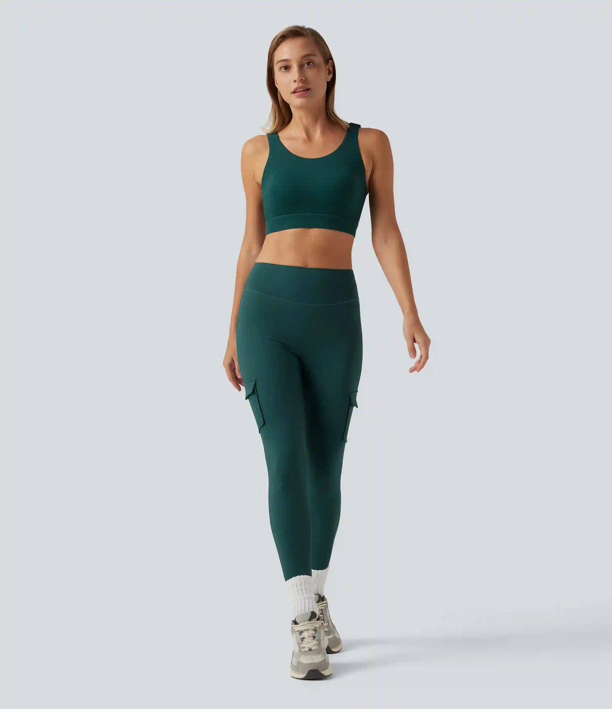 Halara UltraSculpt™ Medium Support Round Neck Contrast Mesh Running Sports Bra with Built-in Bra