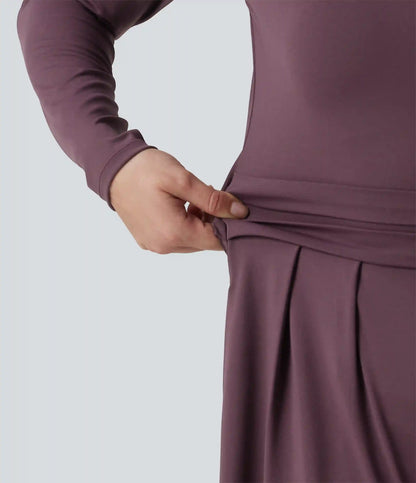 Round Neck Long Sleeve Wide Leg Casual Jumpsuit with Pockets-Easy Peezy Edition