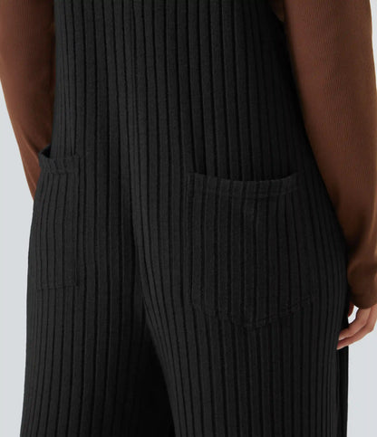 Ribbed Knit Casual Plus Size Overalls with Pockets