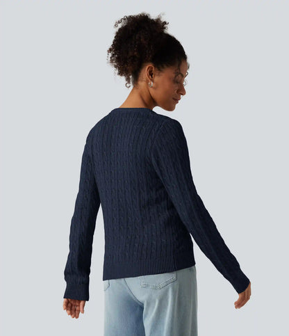 Round Neck Long Sleeve Work Cardigan
