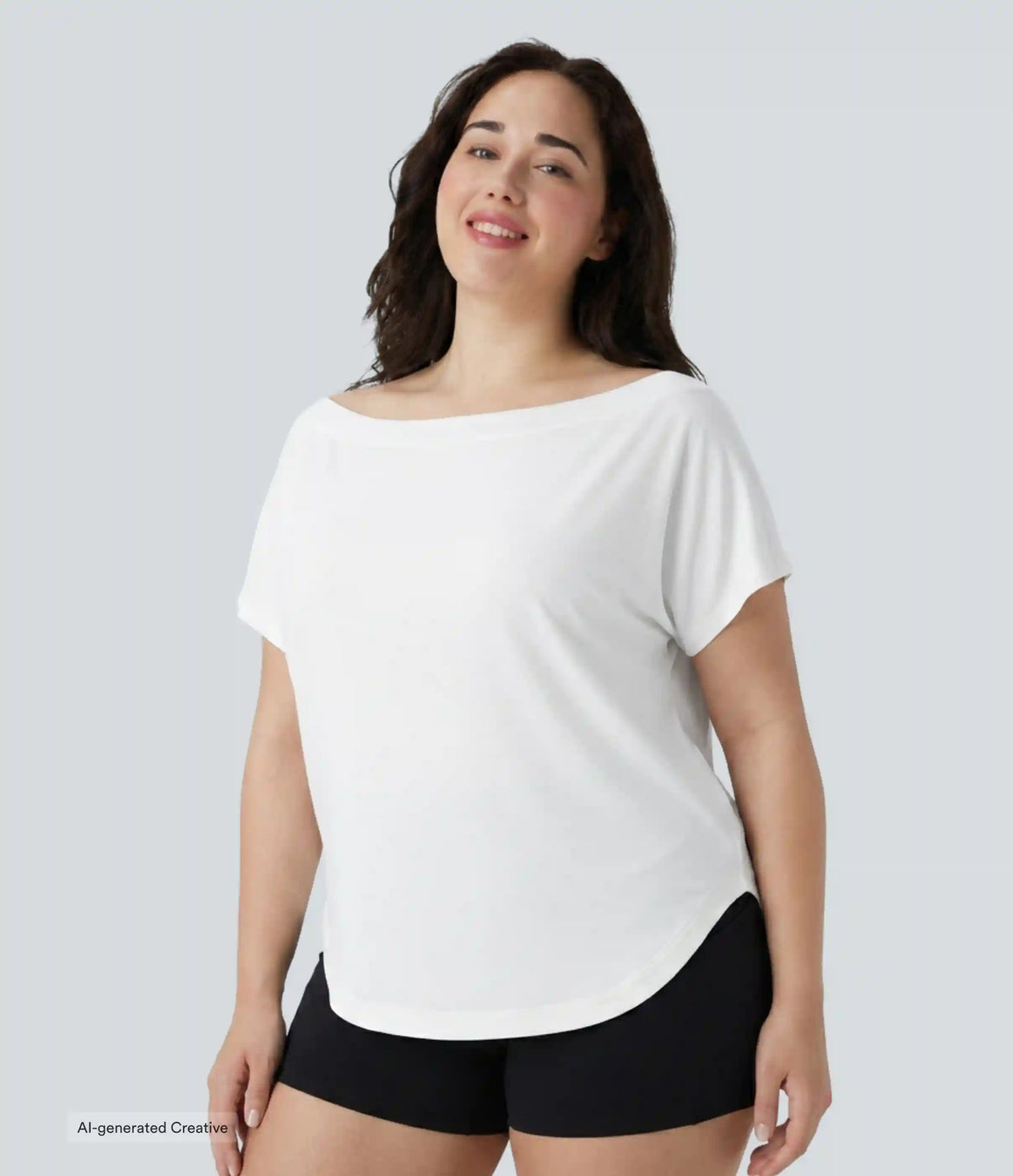 Plus Size One Shoulder Short Sleeve Curved Hem High Low Quick Dry Yoga Sports Top