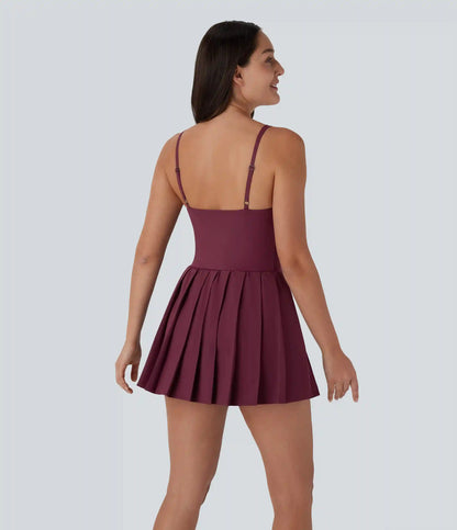Breezeful™ Pleated Adjustable Buckle 2-in-1 Micro Mini Quick Dry Casual Slip Dress with Pocket-Easy Peezy