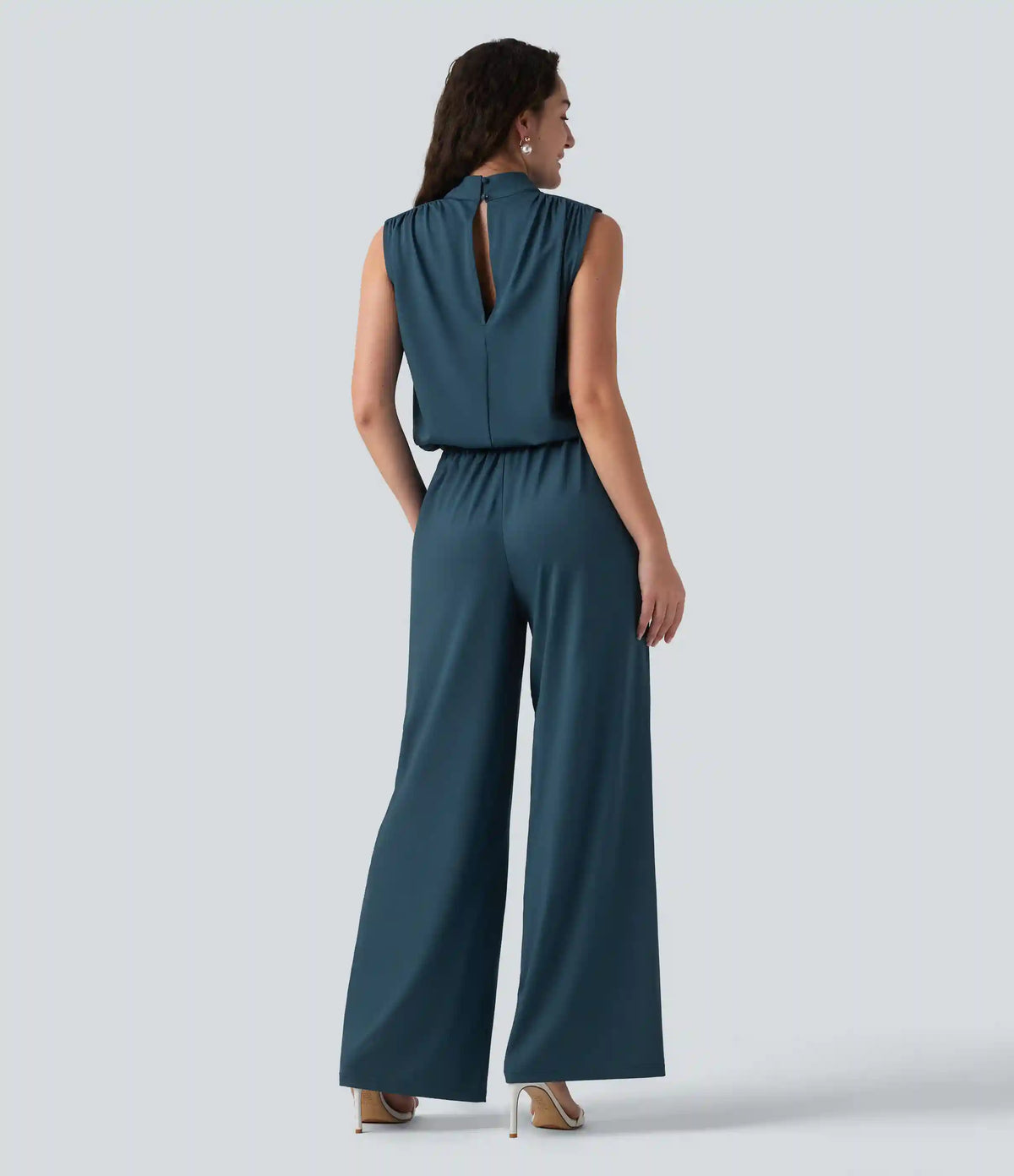 Stand Collar Sleeveless Straight Leg Bridesmaid And Wedding Guest Jumpsuit with Pockets-Easy Peezy