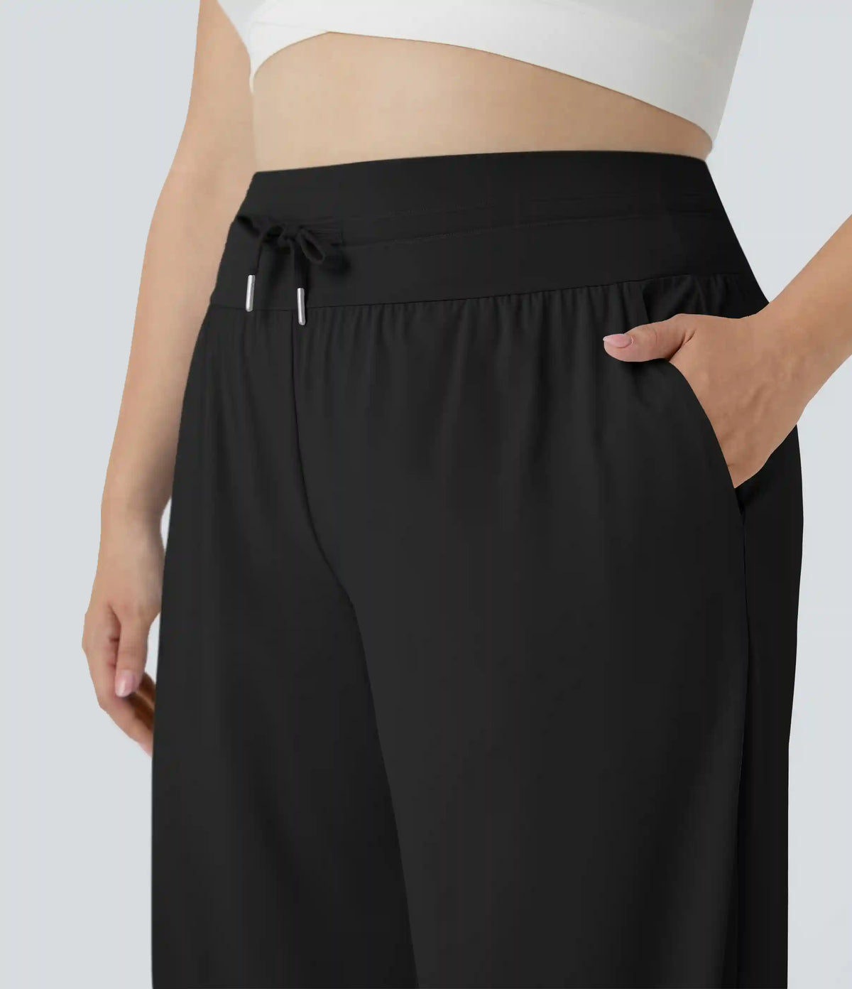 High Waisted Drawstring Pocket Wide Leg InstantCool Casual Plus Size Pants-UPF50+