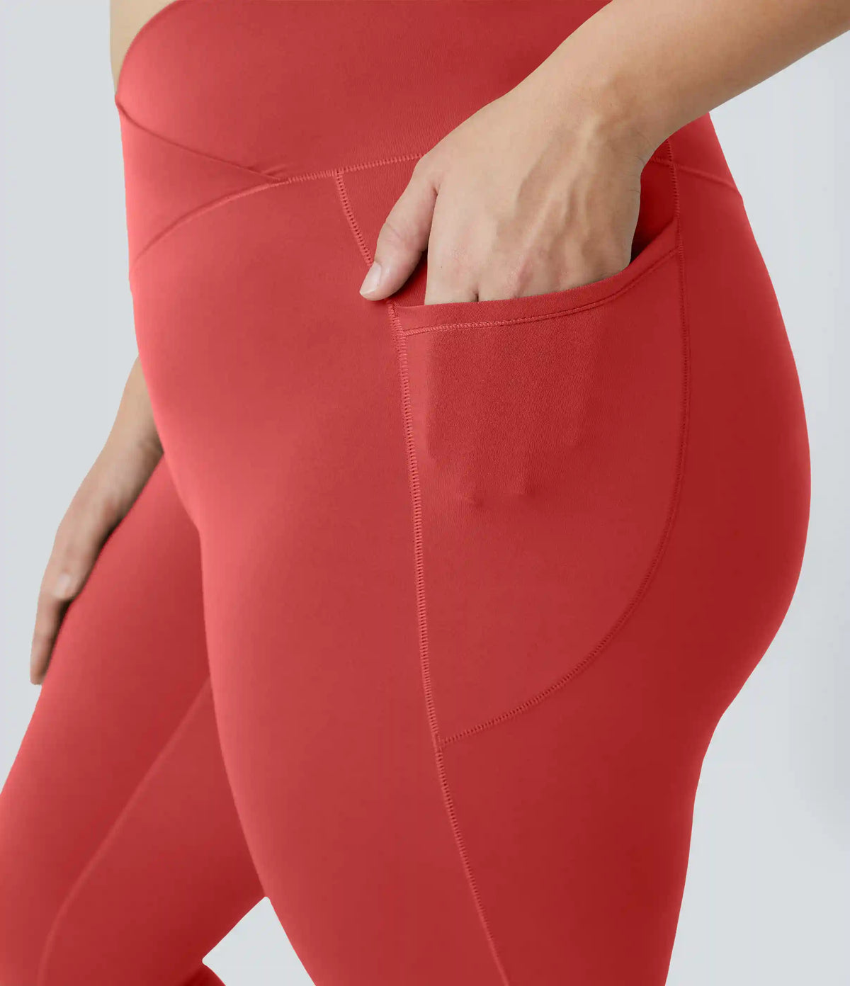 SoftlyZero™ High Waisted Crossover Pocket Plain Plus Size Full Length Leggings