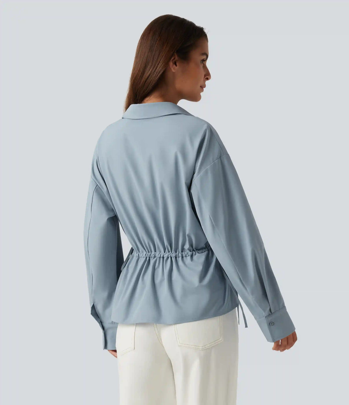 Long Sleeve Ruched Drawstring Casual Shirt