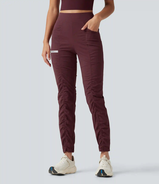 High-waisted Ruched Quick Dry Running Slim Pants with Pockets