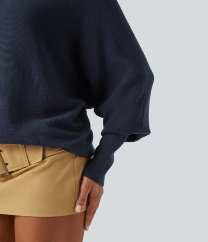 Mock Neck Batwing Long Sleeve Work Sweater