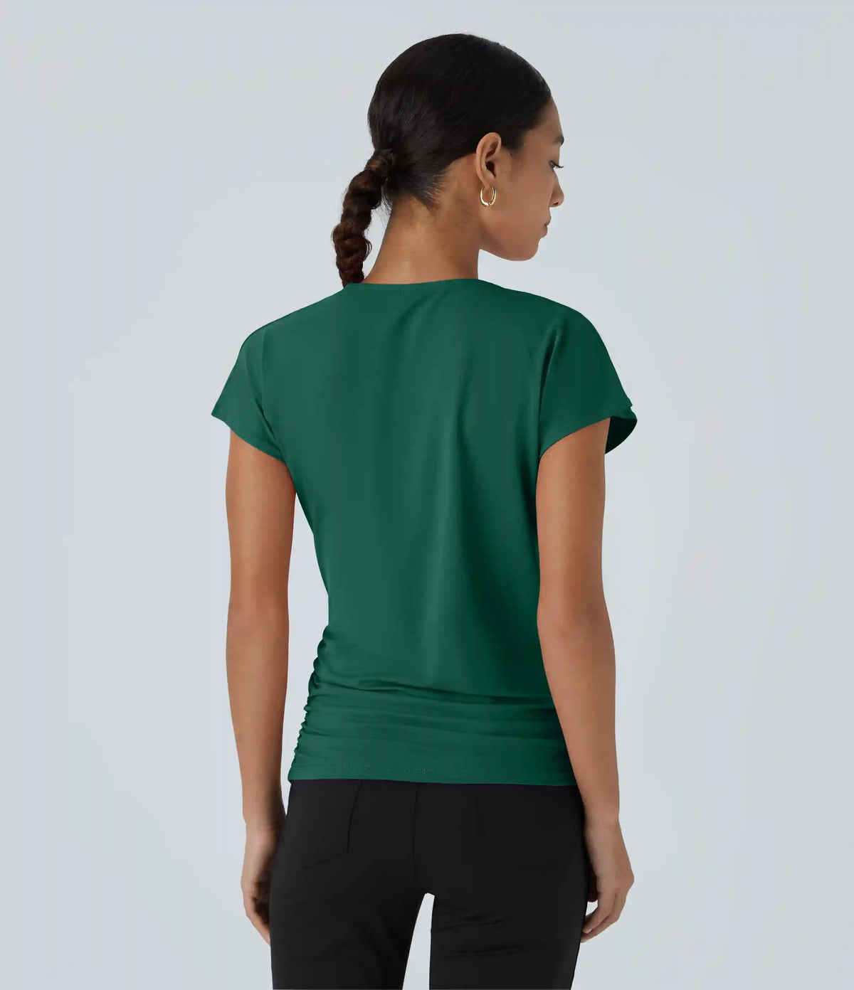 V Neck Cap Sleeve Crossover Ruched Solid Work Blouse