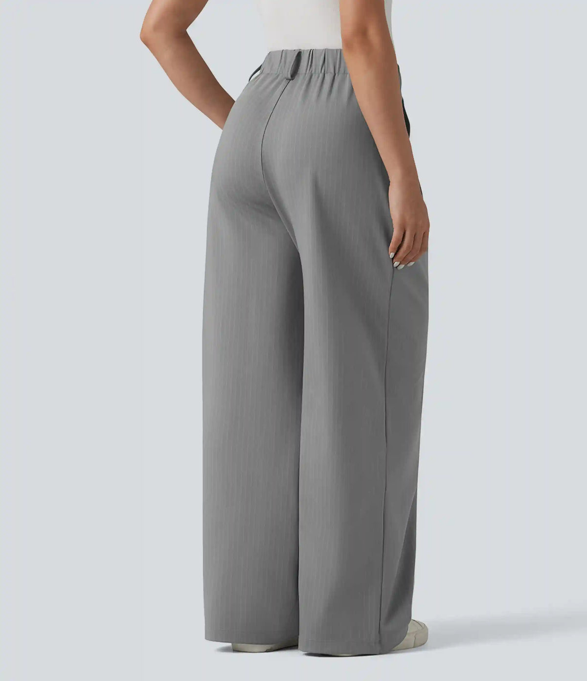 High Waisted Stripes Work Wide Leg Pants with Pockets