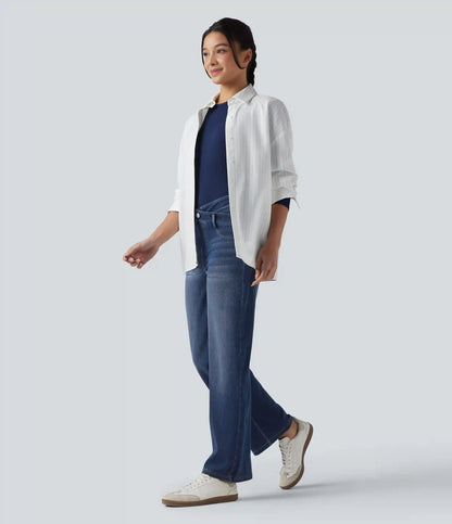 Halara Flex™ Mid Rise Crossover Tummy Control Straight Leg Casual Jeans with Pockets