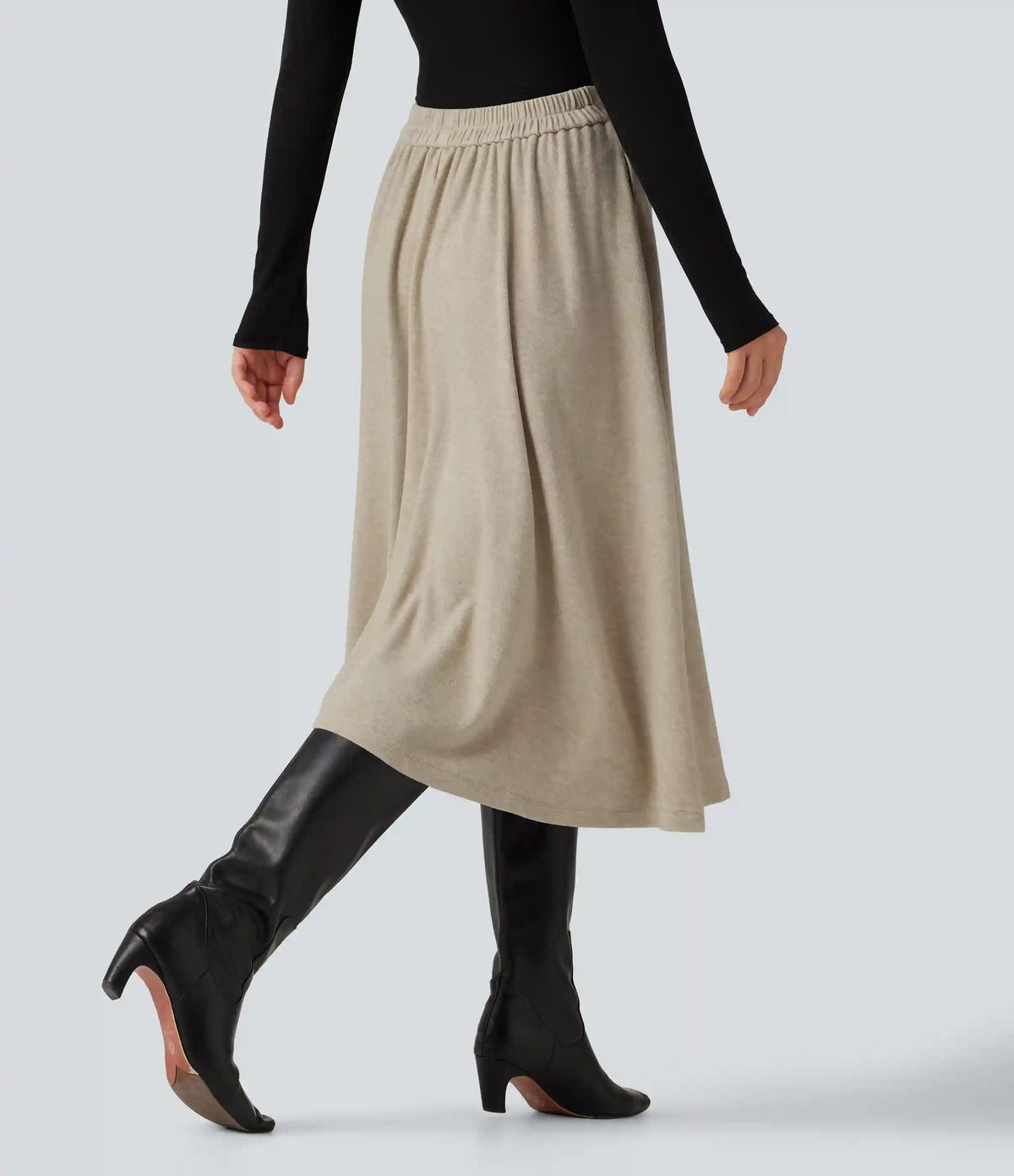 High Waisted A-Line Midi Work Skirt with Pockets