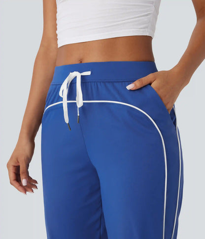 SoftlyZero™ Airy Mid Rise Drawstring Pocket Color Block Contrast Binding InstantCool Dance Pedal Pusher Joggers
