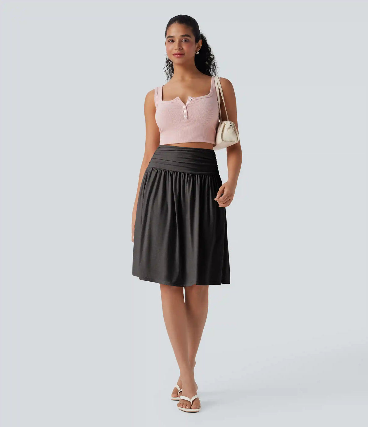 High Waisted Ruched Pocket Flowy Skirt