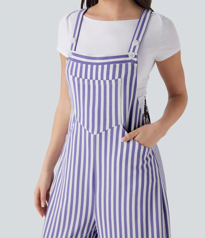 Pockets Stripe Waffle Overalls