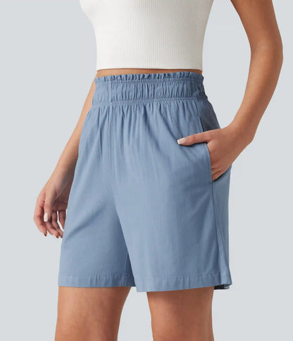 High Waisted Casual Stretch Linen Shorts 5'' with Pockets