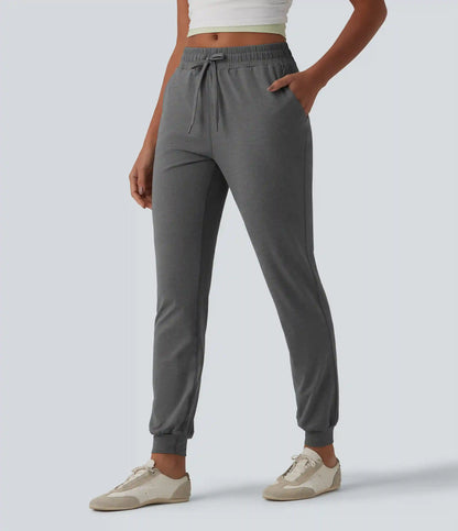 Mid Rise Drawstring Tapered Casual Joggers with Pockets