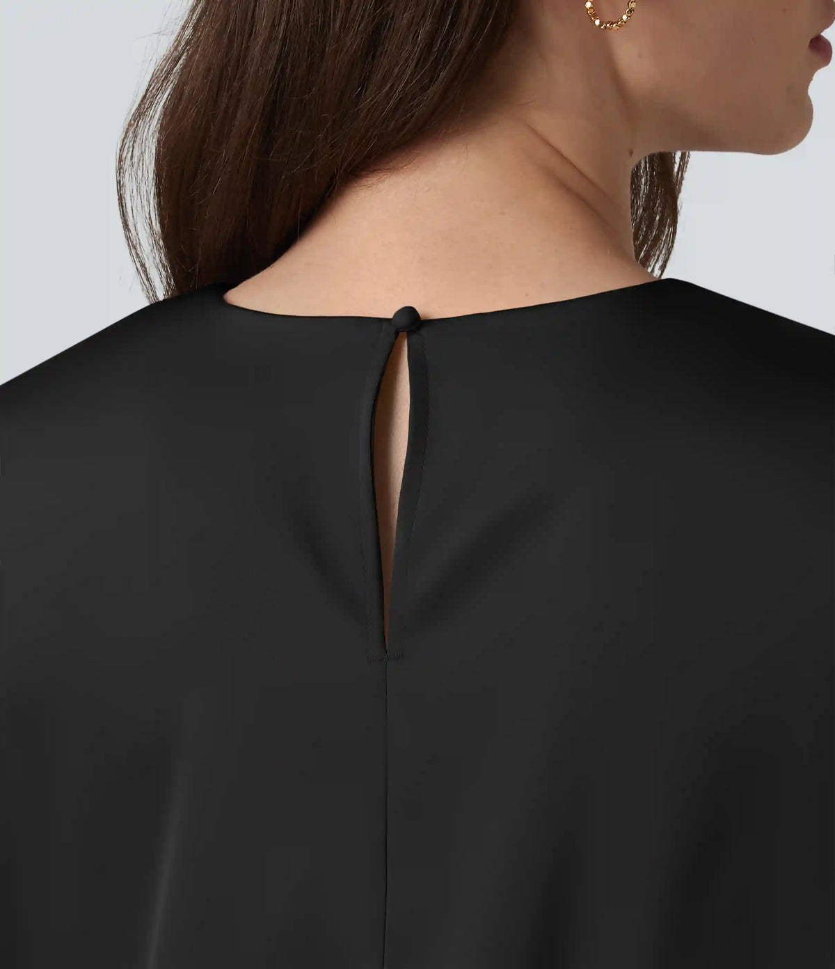 Round Neck Keyhole Back Cap Sleeve Satin Work Top
