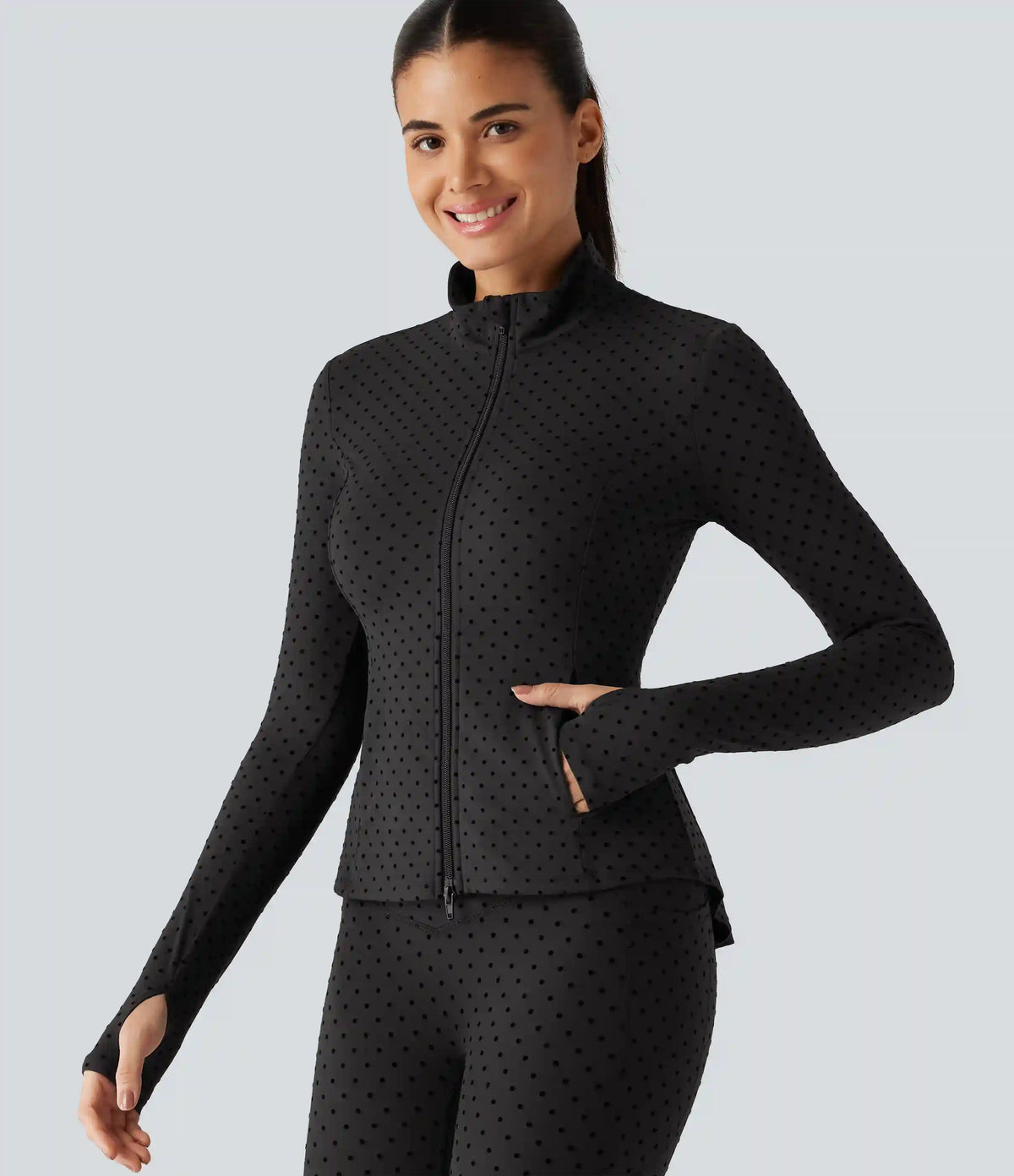 Halara UltraSculpt™ Stand Collar Long Sleeve Thumb Hole Pleated Polka Dot Yoga Jacket with Pockets
